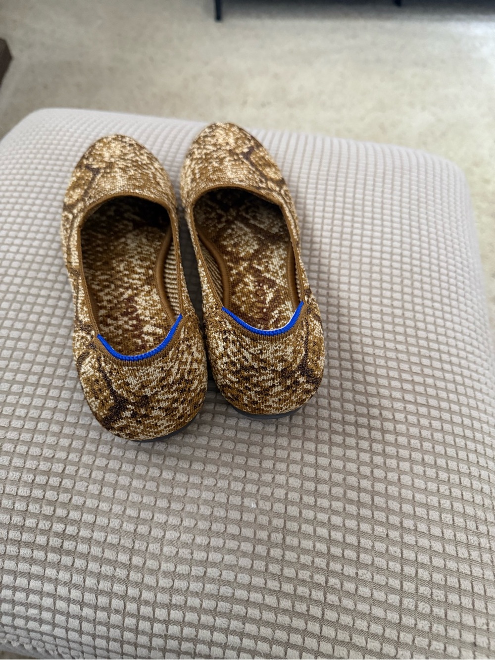 Rothy's Gold Sequin Slip-On Flats with Blue Trim - Picture 2 of 3